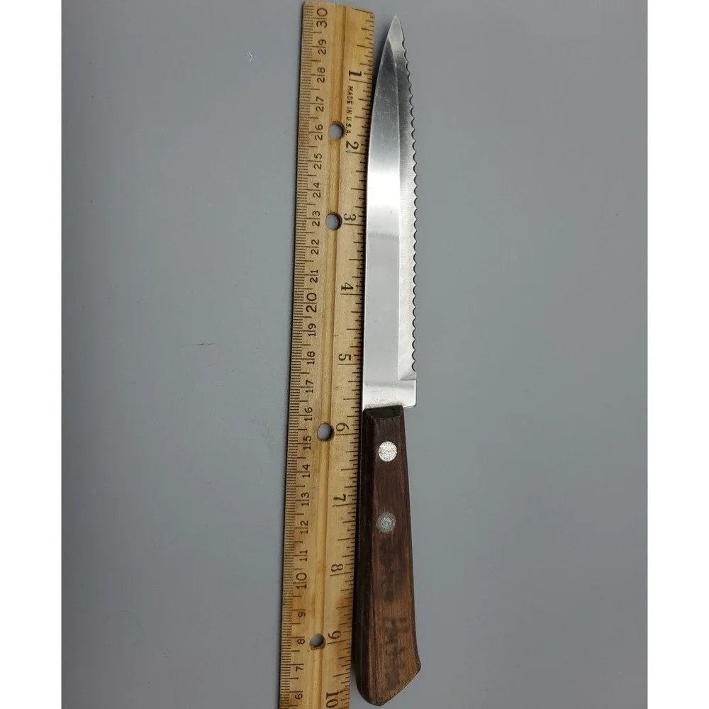 4 Mid-Century Kitchen Knives with Wood Handles Steak Cheese Grapefruit Multi-Use